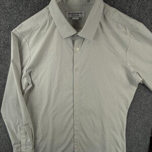 MIZZEN + MAIN Trim Fit Large Gray White Long Sleeve Button Up Shirt Performance